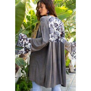 POL Grayish Purple Bell Sleeve & Lace Back Kimono Top Size Oversized Small